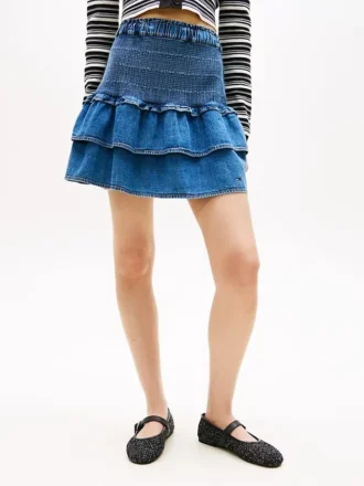 Mini-saia em chambray com camadas da Tommy Jeans