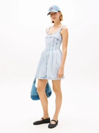 Mini-vestido de ganga plissado Tommy Jeans