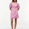 Mini-vestido envolvente de linho às riscas Mini-vestido envolvente de linho às riscas
