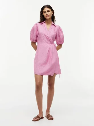 Mini-vestido envolvente de linho às riscas