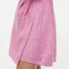 Mini-vestido envolvente de linho às riscas Mini-vestido envolvente de linho às riscas