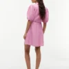 Mini-vestido envolvente de linho às riscas Mini-vestido envolvente de linho às riscas