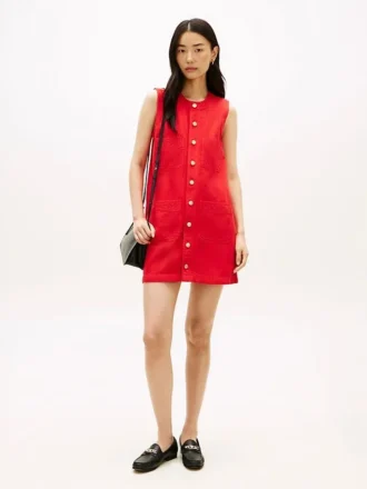 Mini-vestido justo em ganga com bolsos de remendo
