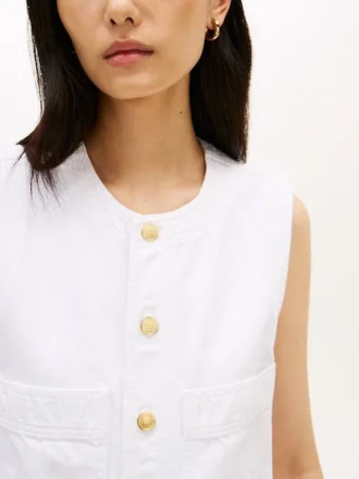 Mini-vestido justo em ganga com bolsos de remendo