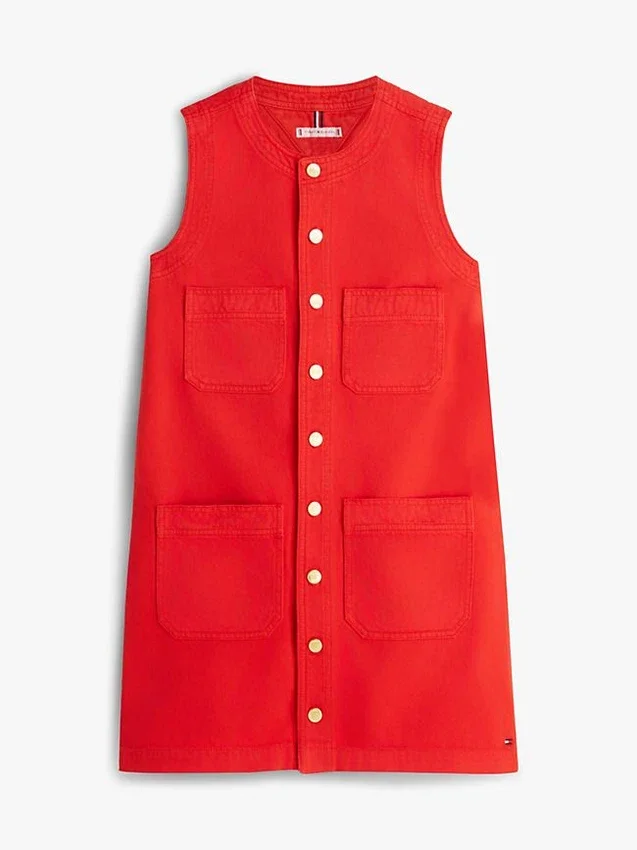 Mini-vestido justo em ganga com bolsos de remendo Mini-vestido justo em ganga com bolsos de remendo