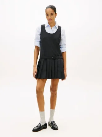 Mini-vestido plissado em mistura de lã