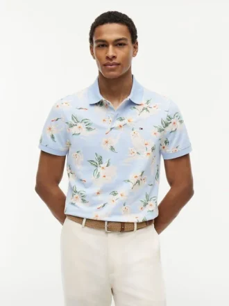 Polo com estampado floral e corte regular