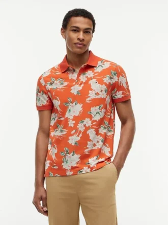 Polo com estampado floral e corte regular
