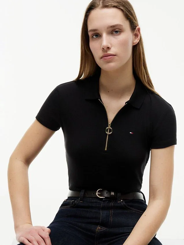 Polo com fecho de correr e corte justo Polo com fecho de correr e corte justo