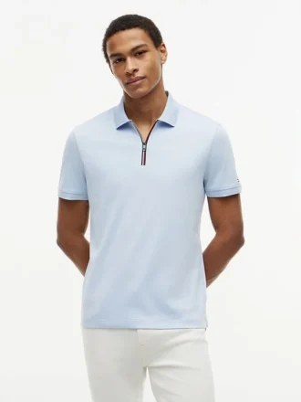 Polo com fecho em algodão liso de corte regular