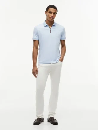 Polo com fecho em algodão liso de corte regular