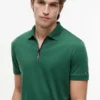 Polo com fecho em algodão liso de corte regular Polo com fecho em algodão liso de corte regular