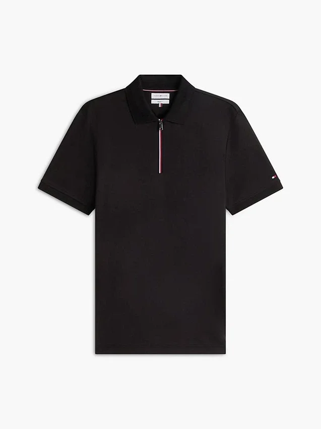 Polo com fecho em algodão liso de corte regular Polo com fecho em algodão liso de corte regular
