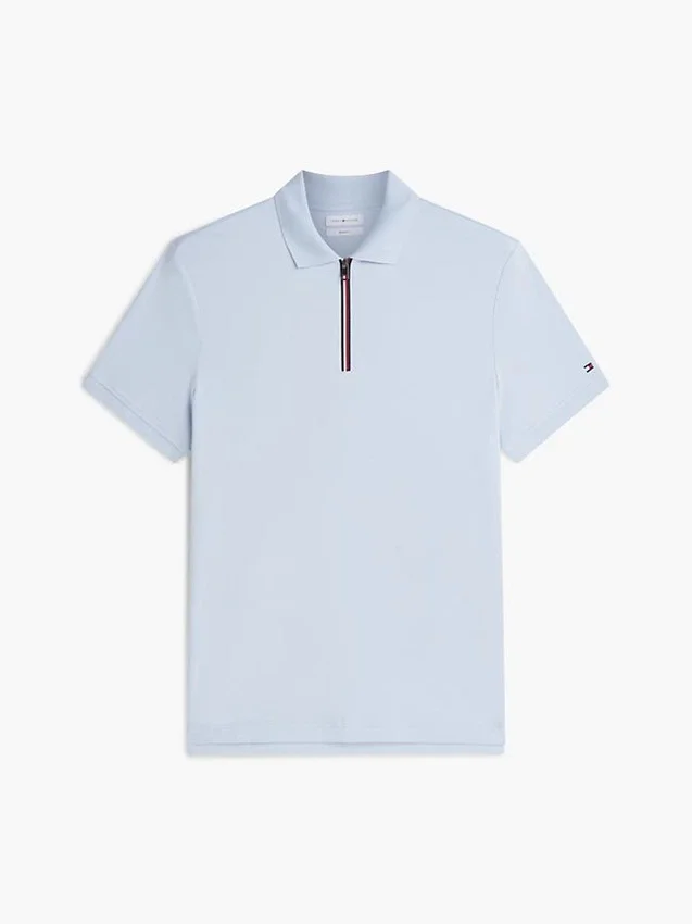 Polo com fecho em algodão liso de corte regular Polo com fecho em algodão liso de corte regular