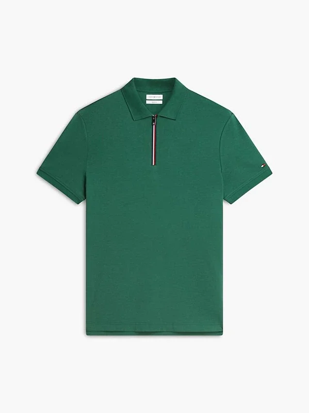 Polo com fecho em algodão liso de corte regular Polo com fecho em algodão liso de corte regular