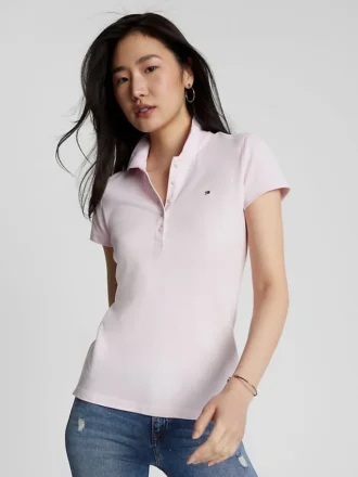 Polo de algodão elástico com corte justo