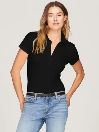 Polo de algodão elástico com corte justo Polo de algodão elástico com corte justo