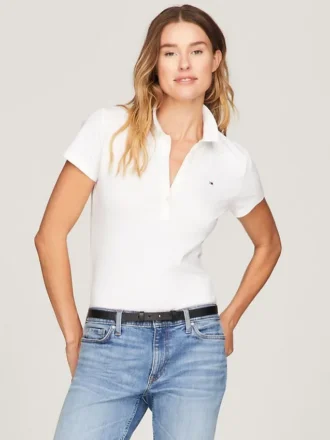Polo de algodão elástico com corte justo