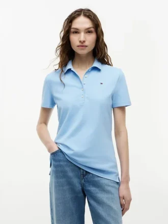 Polo de algodão elástico com corte justo