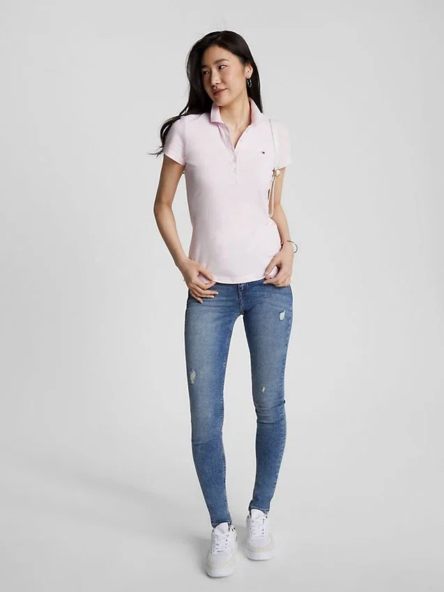 Polo de algodão elástico com corte justo Polo de algodão elástico com corte justo