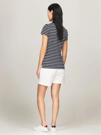 Polo de algodão elástico às riscas com corte justo