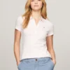 Polo de algodão elástico às riscas com corte justo Polo de algodão elástico às riscas com corte justo