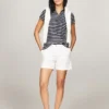 Polo de algodão elástico às riscas com corte justo Polo de algodão elástico às riscas com corte justo