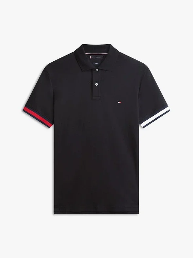 Polo de algodão liso com corte justo Polo de algodão liso com corte justo