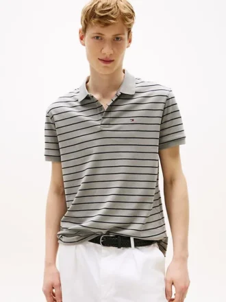 Polo de algodão às riscas com corte regular