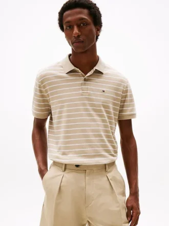 Polo de algodão às riscas com corte regular