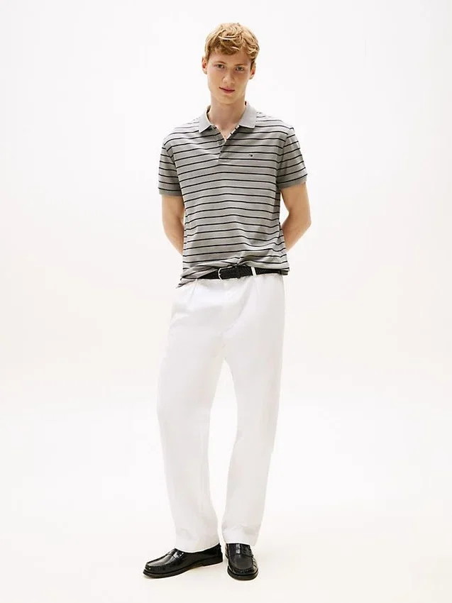 Polo de algodão às riscas com corte regular Polo de algodão às riscas com corte regular