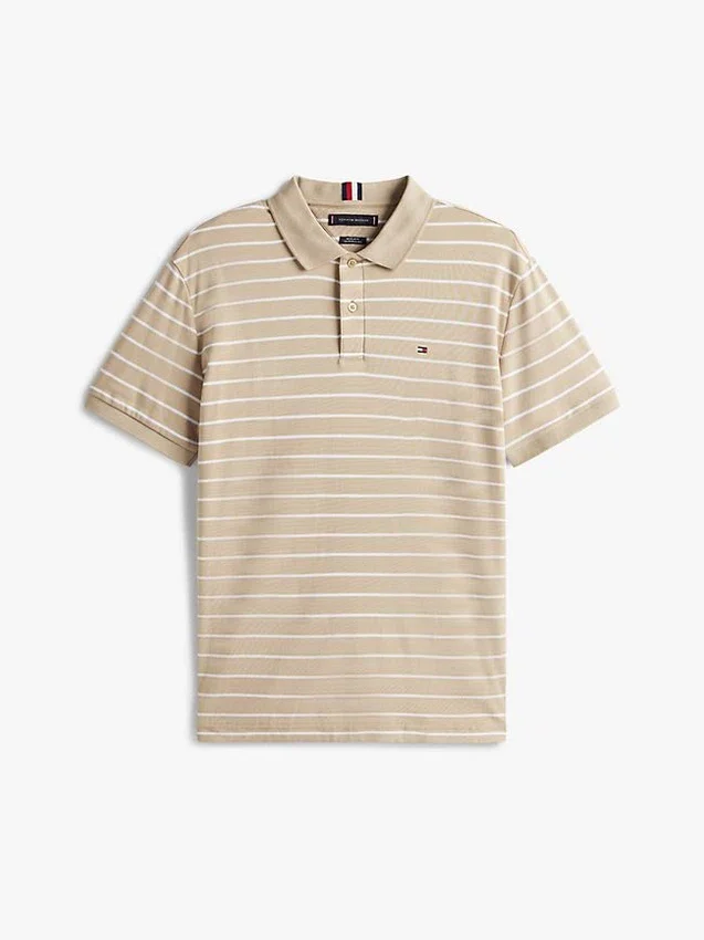 Polo de algodão às riscas com corte regular Polo de algodão às riscas com corte regular