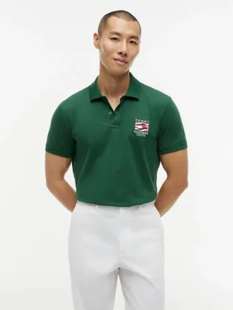 Polo de Algodão Suave com Bandeira Ondulada e Corte Regular