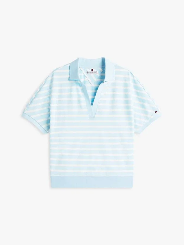 Polo de corte descontraído com riscas mescladas Polo de corte descontraído com riscas mescladas