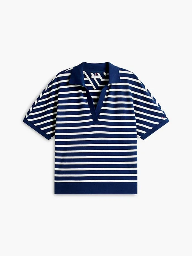 Polo de corte descontraído com riscas mescladas Polo de corte descontraído com riscas mescladas