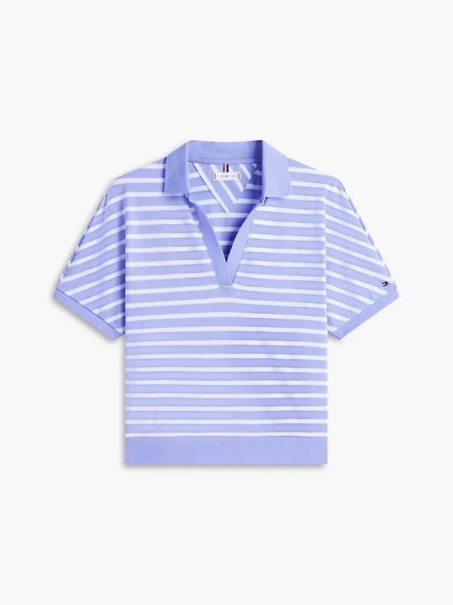 Polo de corte descontraído com riscas mescladas Polo de corte descontraído com riscas mescladas