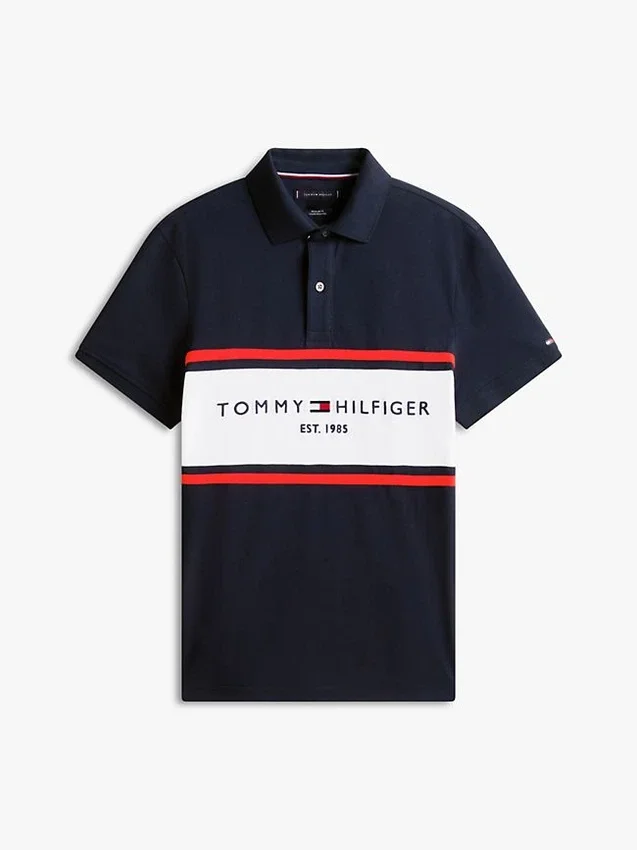 Polo de corte regular com riscas e logótipo Tommy Polo de corte regular com riscas e logótipo Tommy