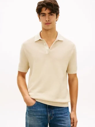 Polo de malha com textura waffle de manga curta