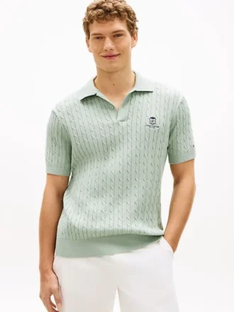 Polo de malha com tranças de manga curta