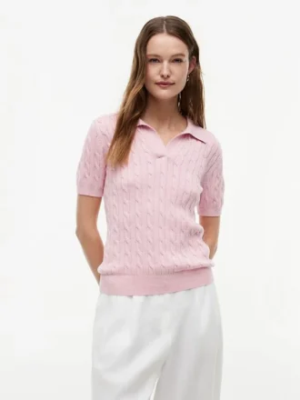 Polo de malha com tranças de manga curta
