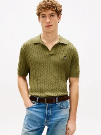 Polo de malha com tranças de manga curta