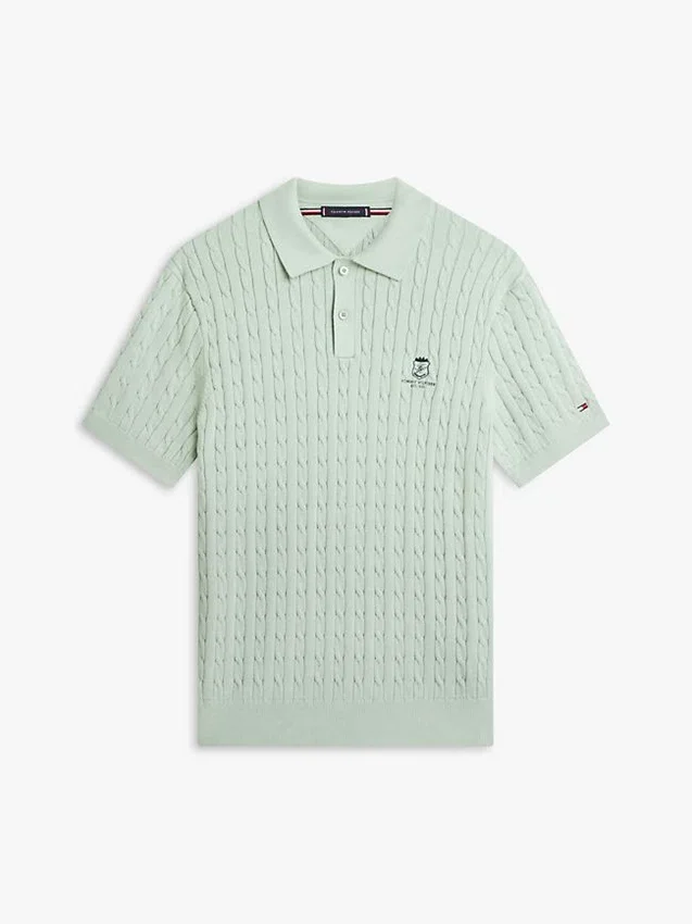 Polo de malha com tranças de manga curta Polo de malha com tranças de manga curta