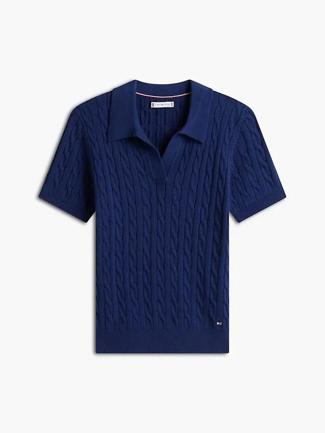 Polo de malha com tranças de manga curta Polo de malha com tranças de manga curta