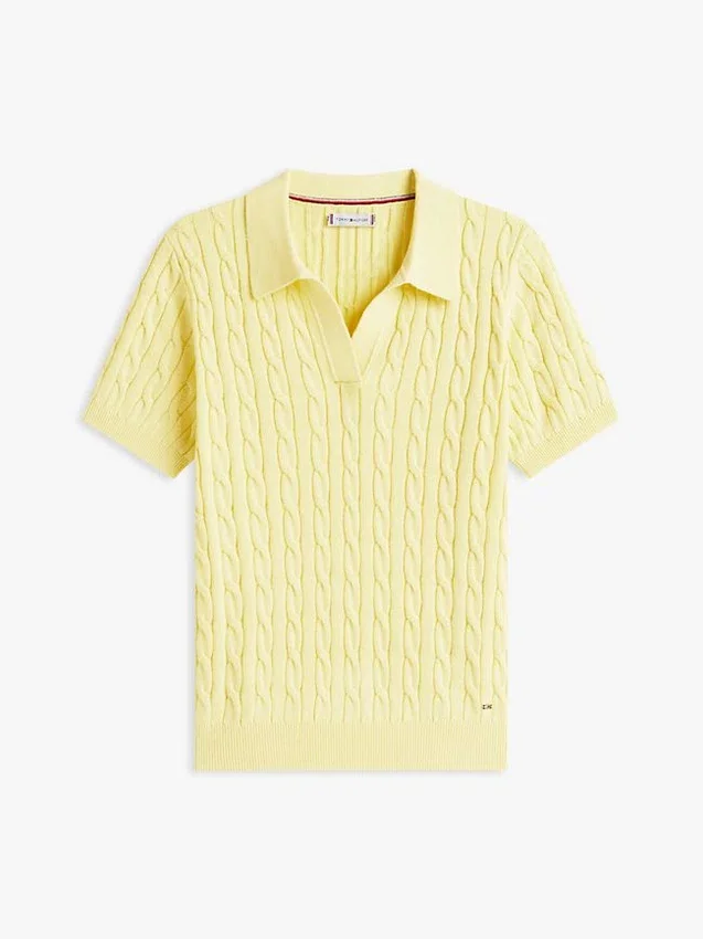 Polo de malha com tranças de manga curta Polo de malha com tranças de manga curta