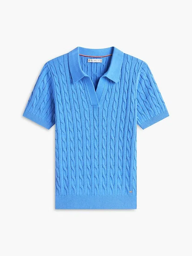 Polo de malha com tranças de manga curta Polo de malha com tranças de manga curta