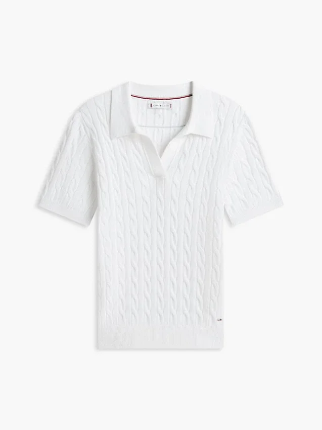 Polo de malha com tranças de manga curta Polo de malha com tranças de manga curta