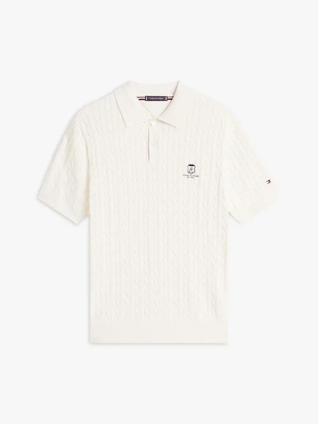 Polo de malha com tranças de manga curta Polo de malha com tranças de manga curta