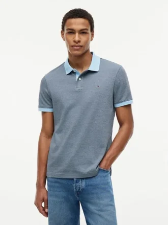 Polo de malha interlock às riscas com corte regular