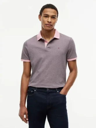 Polo de malha interlock às riscas com corte regular