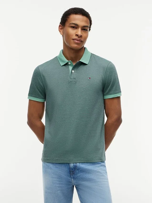 Polo de malha interlock às riscas com corte regular Polo de malha interlock às riscas com corte regular